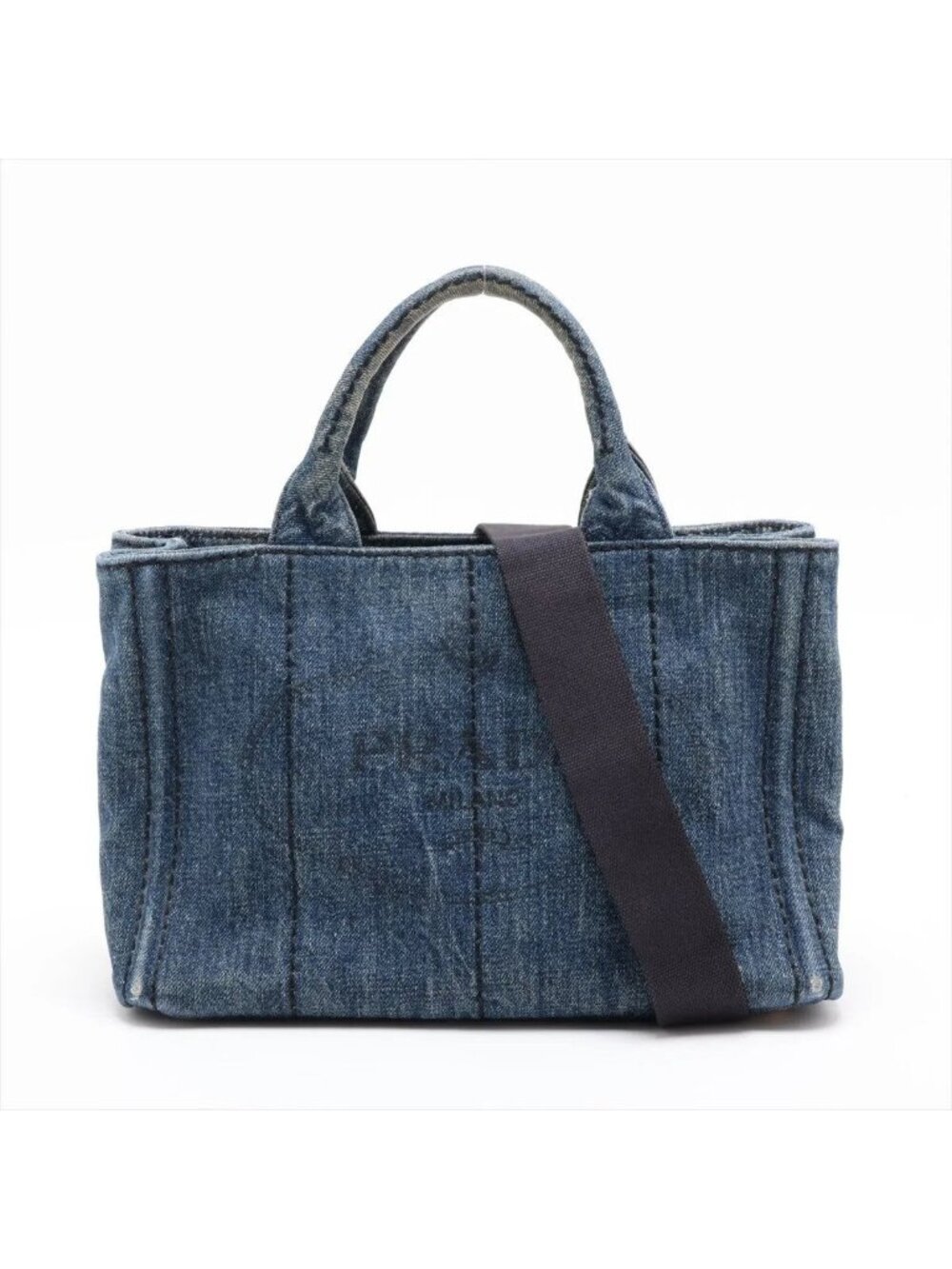 Prada Canapa Triangle Logo Denim 2-Way Shoulder Bag Crossbody Hand